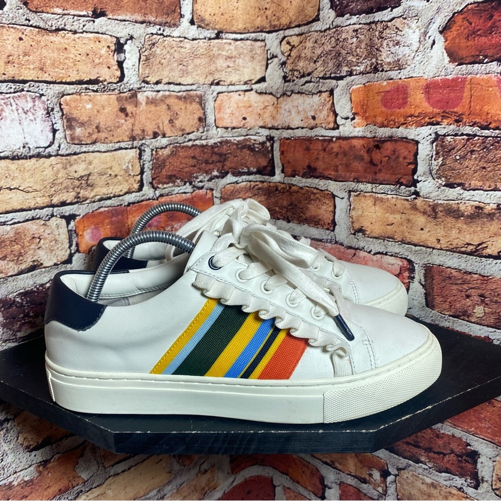 Tory Burch White and Orange Sneakers Vibrant Retro Style